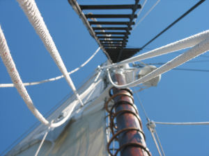 A closeup of the Manitou's rigging